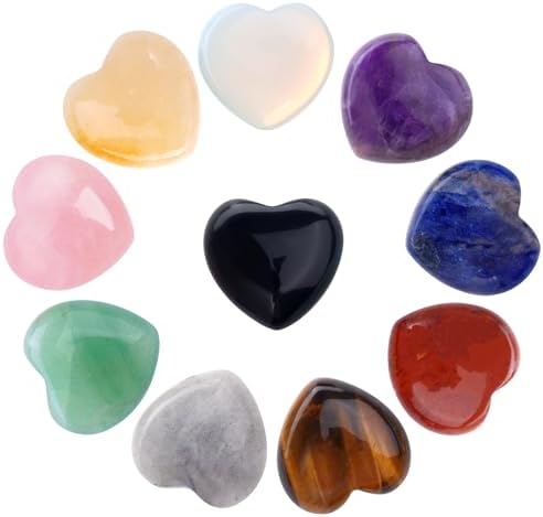 Marrywindix 10 Chakras Stones 0.8 Inch Healing Crystal Natural Heart Love Carved Palm Worry Stone Set Bulk Polished Thumb Gemstones Chakra Reiki Balancing (Thickness 9mm) Marrywindix