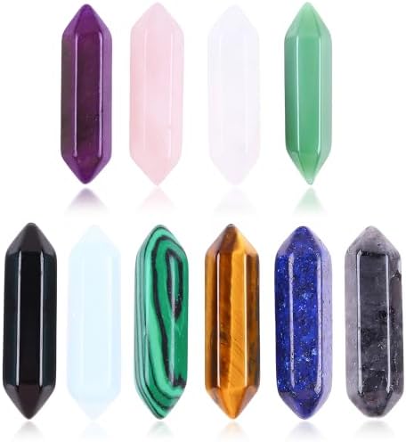 10pcs Natural Hexagonal Crystal Bullet Point Hexagonal Healing Crystal Wand Gemstones Bullet Shaped Quartz Gift for Energy Balancing Chakra Meditation Therapy, Birthday, Decoration UFEEL