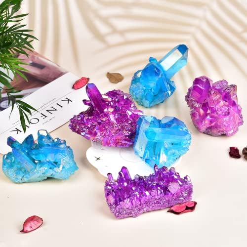 JIC Gem Real Natural Big Titanium Coated Crystal Cluster Purple Quartz Geode Druzy Home Decoration Gemstone Specimen(9-11cm) JIC Gem