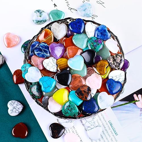 20pcs Natural Crystal Heart Love-Shaped Healing Stones Polished Rocks Cute Mini Palm Chakra Gemstones Reiki Energy Balancing Stone for Meditation Birthday Gift 0.8 inch(20 mm) UFEEL