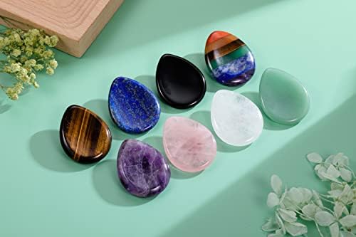 CrystalTears 4 PCS Thumb Worry Stone-Amethyst Rose Quartz Lapis Lazuli Tiger's Eye Healing Crystal Pocket Palm Stone CrystalTears