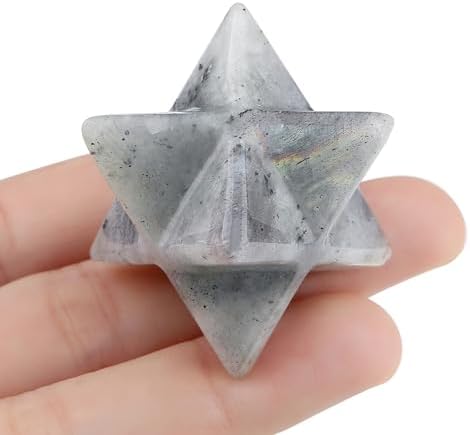 QINJIEJIE Amethyst Merkaba Crystal 1" Natural Healing Stones Sacred Meditation Energy Generator Crystal Grid Home Decor Protection Cleansing Spiritual Gifts Reiki 3D Star Dodecahedron QINJIEJIE