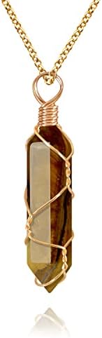 VIBILIA Healing Crystal Necklace Wire Wrapped Natural Point Pendant Necklace Hexagonal Reiki Spiritual Quartz Gemstone Stone Jewelry for Women Men VIBILIA