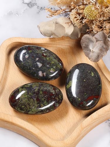 CrystalTears Crystal Worry Stone 2.4”Large Polished Healing Crystals Gemstone Natural African Bloodstone Pocket Palm Stone for Anxiety Stress Relief Meditation Reiki Healing Crystal Gifts CrystalTears