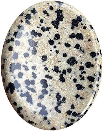 Natural Crystal Thumb Worry Stone for Anxiety, Oval Pocket Palm Stone Therapy Geometry Healing Reiki Balancing, Dalmation Jasper Favoramulet