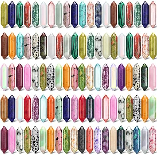 Nuenen 100 Crystal Hexagonal Wand Stones Bulk Bullet Shaped Worry Stones Gem Stones Sets Witch Hexagonal Bullet Shaped Chakra Crystals for Witchcraft Meditation Divination Nuenen