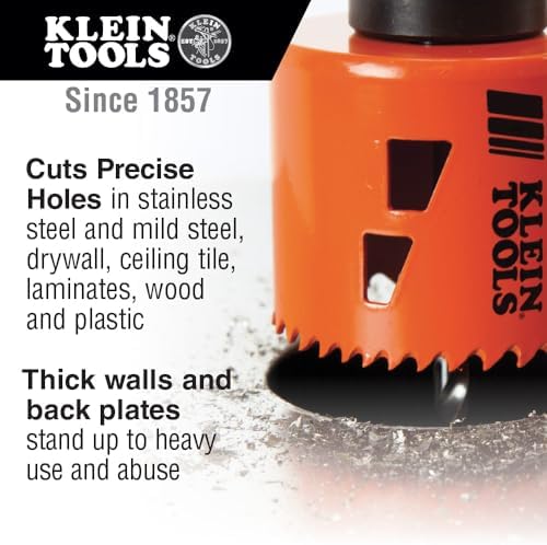 Klein Tools 31902 Bi-Metal Hole Saw Kit with Arbor Bits for Cutting Steel, Drywall, Ceiling Tile, Wood, Plastic, 8-Piece Klein Tools