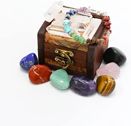 Crystals and Healing Stones Set in Wooden Display Box, Gemstones and Crystals Kit, 7 Chakra Stones, Raw Crystals for Beginners, Witchcraft Supplies and Tools, Spiritual Gifts for Women Nvzi