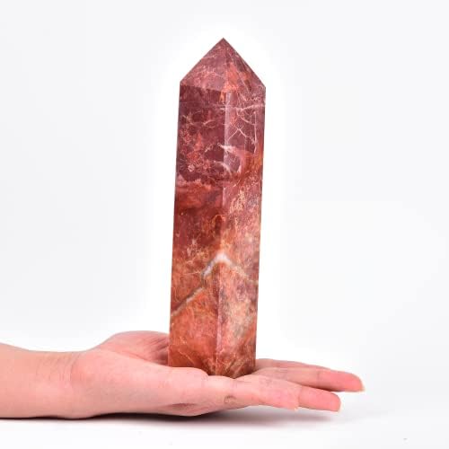 JIC Gem Extra Large Quartz Crystal Wands Healing Crystal Obelisk Tower Red Crystal Point Wand Decor Reiki Chakra Stone 1.8-2.2 Lbs JIC Gem