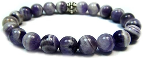 The Magic Is In You CHEVRON (BANDED) AMETHYST 8mm Round Genuine Crystal Gemstone Beaded Bracelet on Elastic Cord The Magic Is In You