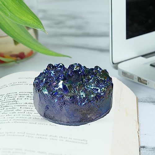 YATSKIA Black Rainbow Aura Crystals Cluster - Natural Large Crystal Clusters - Rock Specimen Geode - Black Raw Crystals Clusters - Reiki Geode Decor - Healing Meditation Home Decor YATSKIA