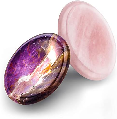 2 Pcs Thumb Worry Stones for Anxiety Chakra Stones Pink Crystal Amethyst Healing Crystal Chakra Meditation Gift Prasacco