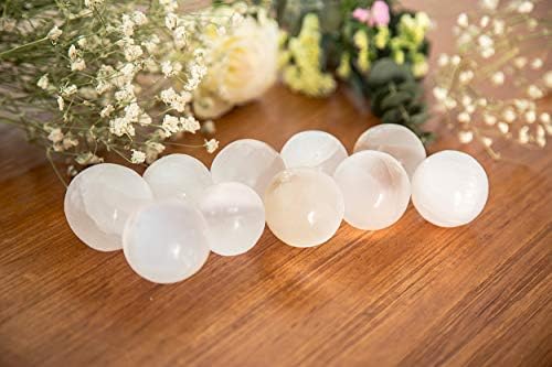 JIC Gem 4cm Selenite Sphere Ball Healing Crystal Energy Home Decor Set of 10 Art Decoration and Metaphysical Healing Mineral Balanc JIC Gem