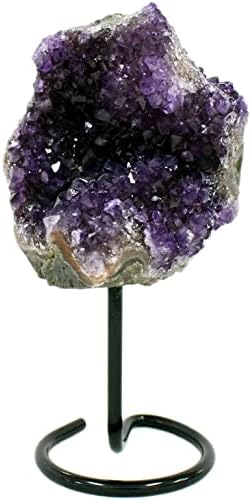 JIC Gem A-Grade Amethyst Cluster on Metal Stand Deep Purple Natural Amethyst Geode Crystal Healing Stone Home Office Decor 300-400g JIC Gem