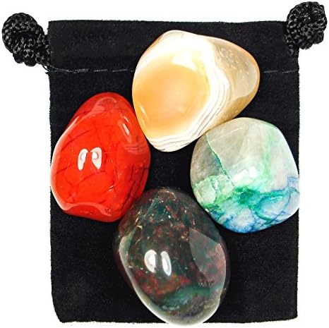 The Magic Is In You Finding Courage Tumbled Crystal Healing Set with Pouch & Description Card - Agate, Bloodstone, Carnelian, & Dumortierite The Magic Is In You