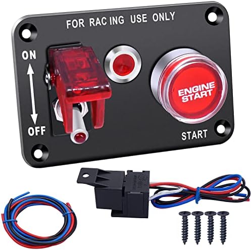 Twidec/12V DC Ignition Switch Panel 2 in 1 Racing Car Engine Start Push Button Switch with Red LED Toggle Switch and Indicator Light Ignition Control Panel for Car Boat Marine Truck Twidec