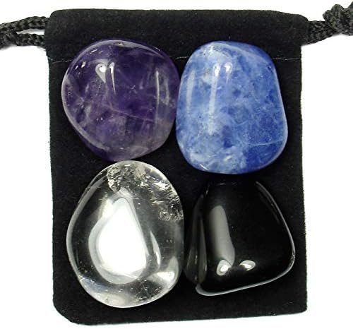 AUTISM SUPPORT Tumbled Crystal Healing Set with Pouch & Description Card - Amethyst, Clear Quartz, Obsidian, and Sodalite The Magic Is In You