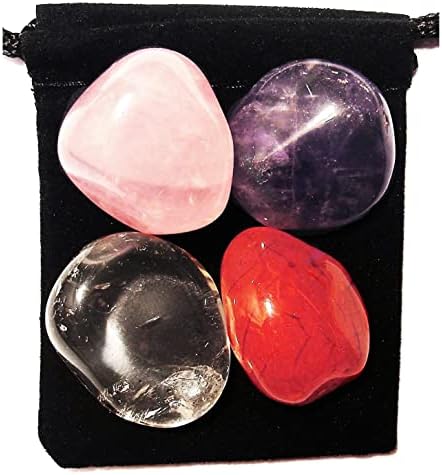 The Magic Is In You - Breast Cancer Support Tumbled Crystal Healing Set with Pouch & Description Card - Amethyst, Carnelian, Clear Quartz, and Rose QuartzQ The Magic Is In You