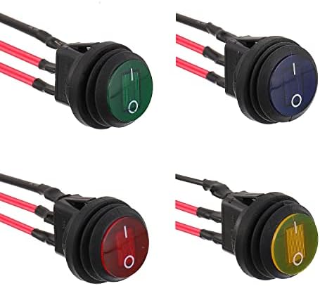 4 штуки круглый кнопочный переключатель 12V 20A с LED подсветкой, 3-pin SPST, 20mm проводка для автомобиля, лодки, RV, грузовика (синий) Eplzon