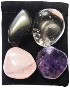 FIBROMYALGIA RELIEF - Professionally Selected Tumbled Crystal Healing Set with Pouch & Description Card - Amethyst, Clear Quartz, Rose Quartz, & Tourmaline Genuine Gemstones The Magic Is In You