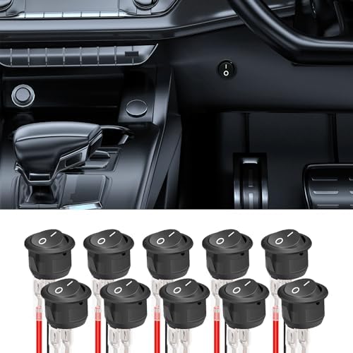 10PCS 12V Round Rocker Switch, 12V ON Off Switch, AC 6A/250V 10A/125V SPST 2 Pin 2 Position On/Off Toggle Switch for Car Boat Automotive RV Black with Wires KCD1-5-101-ON-OFF-CX Rgoaanc