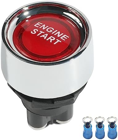 YAKEFLY 12v DC 50A Car Start Engine Button Stater Switch,SPST Push Start Ignition Switch,LED Light Off-(ON) Momentary Engine Start Button Switch,Push to Start Ignition Kit (Red) Sujade