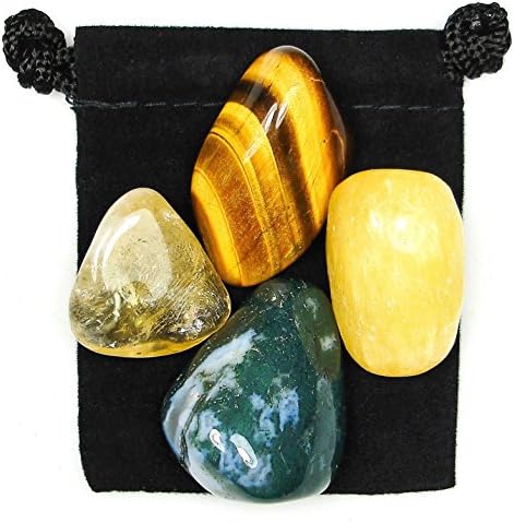 DEPRESSION RELIEF - Professionally Selected Tumbled Crystal Healing Set with Pouch & Description Card - Calcite, Citrine, Moss Agate, & Tiger’s Eye Genuine Gemstones The Magic Is In You