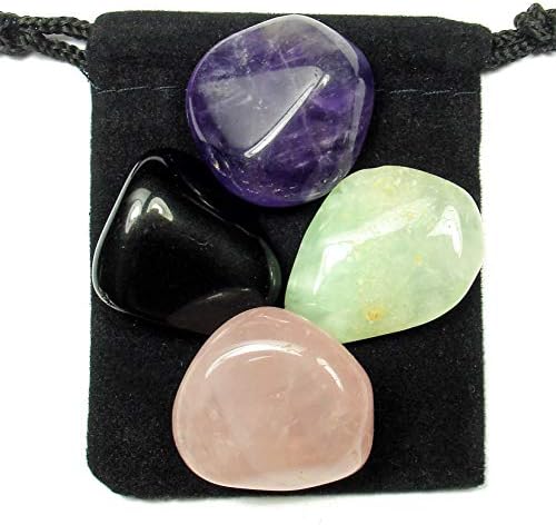 The Magic Is In You Neck & Shoulders Tumbled Crystal Healing Set with Pouch & Description Card - Amethyst, Obsidian, Prehnite, & Rose Quartz The Magic Is In You