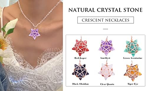 Natural Amethyst Crystal Necklace - Necklaces Pendant for Women Healing Crystal Necklace Star Shaped Rose Gold Wire Wrapped Pendant for Women Pentagram Gemstone Jewelry Gift FORBY