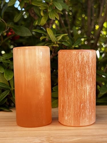 GAF TREASURES 2 Packs Orange Selenite Harmonizer Cylinder, Cylinder Gemstone Gypsum Block, Meditation, Healing Crystals GAF TREASURES