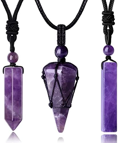 DUQGUHO Crystal Necklaces Set Healing Crystal Stones Black Adjustable Rope Natural Reiki Spiritual Gemstone Pendant Crystal Jewelry for Men Boy DUQGUHO