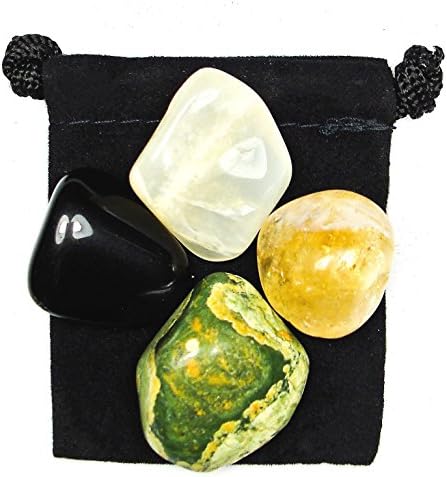 RELEASING THE PAST (Moving Forward - Letting Go) - Professionally Selected Tumbled Crystal Healing Set with Pouch & Description Card - Black Obsidian, Citrine, Moonstone, and Rhyolite Genuine Gemstones The Magic Is In You