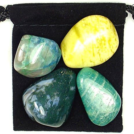 DIABETES REGULATOR Tumbled Crystal Healing Set with Pouch & Description Card - Amazonite, Citrine, Moss Agate, & Serpentine The Magic Is In You