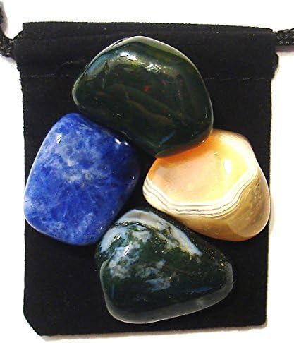 LYMPHATIC SYSTEM - Professionally Selected Tumbled Crystal Healing Set with Pouch & Description Card - Agate, Bloodstone, Moss Agate, and Sodalite Genuine Gemstones The Magic Is In You