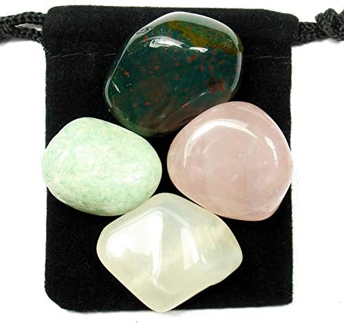 The Magic Is In You Feminine Energy Tumbled Crystal Healing Set with Pouch & Description Card - Amazonite, Bloodstone, Moonstone, & Rose Quartz The Magic Is In You