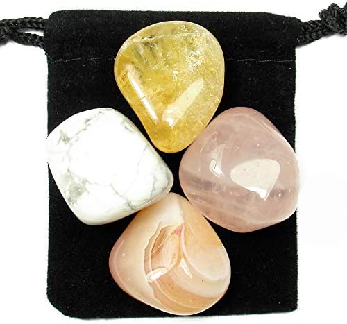 The Magic Is In You Inner Calm Tumbled Crystal Healing Set with Pouch & Description Card - Agate, Citrine, Howlite, & Rose Quartz The Magic Is In You