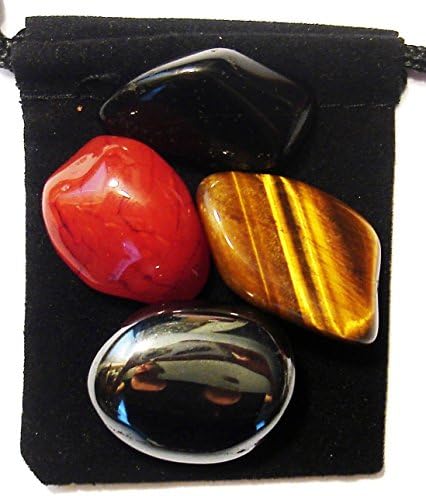 SPINAL TREATMENT - Professionally Selected Tumbled Crystal Healing Set with Pouch & Description Card - Carnelian, Hematite, Tiger's Eye, and Tourmaline Genuine Gemstones The Magic Is In You