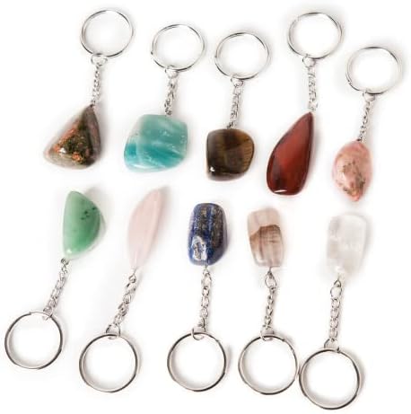 JIC Gem 10 pc Natural Crystal Gemstone Keychain Reiki Healing Crystal Beads Keyring Gemstones Mixed JIC Gem