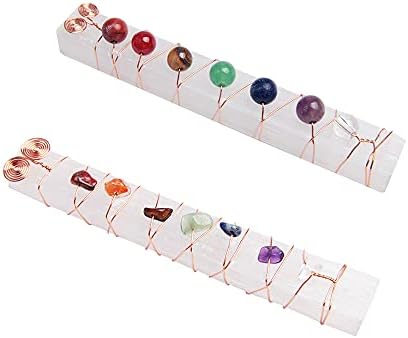 2 pcs Round Beads and Gravel Models Natural Selenite Stone Healing Crystal Quartz Stick Chakra Energy Cleansing Wand Acxico