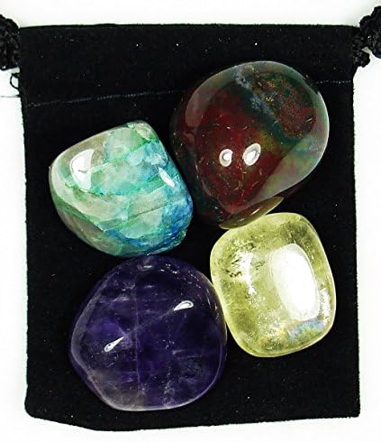 ELIMINATION ORGANS (Kidneys, Liver, Colon) - Professionally Selected Tumbled Crystal Healing Set with Pouch & Description Card - Amethyst, Bloodstone, Calcite, and Clear Quartz Genuine Gemstones The Magic Is In You