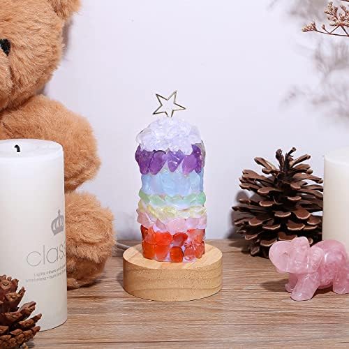 QINJIEJIE Amethyst Chakra Quartz Crystals Lamp Christmas Night Light Healing Crystal Lamp with Wooden Base, Room Home Decor Meditation Reiki Unique Gifts QINJIEJIE