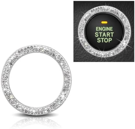 Car Bling Crystal Rhinestone Engine Start Decoration Ring, Ring Start Button Cover Sticker Key Ignition & Knob Ring Decoration, Bling Car Interior Accessories for Women (Black) Glsowee