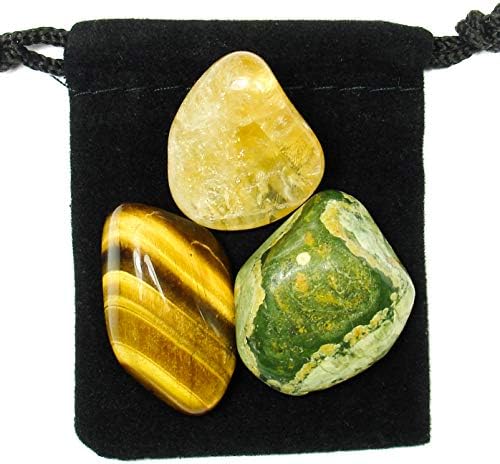 SOLAR PLEXUS CHAKRA Tumbled Crystal Healing Set - Professionally Designed Combo of Citrine, Rhyolite, & Tiger's Eye Genuine Gemstones with Pouch & Description Card The Magic Is In You