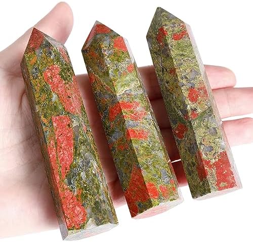 ZHIYUXI 3.7-4" Unakite Healing Crystals Wands Crystal Tower Hexagonal Pointed Crystal Wand Stone Large Crystals Reiki Energy Balancing Meditation Therapy Gemstones Decoration Gifts 1 Pc ZHIYUXI