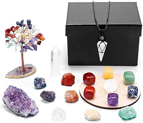 CrystalTears Healing Crystals Set 7 Chakra Crystal Stones Tumbled & Raw Quartz Crystal Gemstones Kit for Home Decor Chakra Healing Meditation Yoga Spiritual Gift CrystalTears