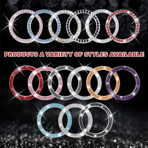 2PCS Car Bling Crystal Rhinestone Engine Start Ring Decals, Push to Start Button Cover, Key Ignition & Knob Ring Decoration, Bling Car Interior Accessories for Women (AB) Paclvio