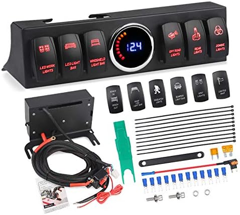 WATERWICH 6-Switch Pod Toggle Switch Panel Overhead and Source Control System Box Wiring Harness Kit with 12 Switch Covers & a Switch Clip Remover Compatible with Jeep Wrangle (Red) Waterwich