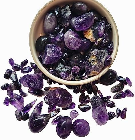 Mixed 3Pack Natural Amethyst Crystals Quartz Tumbled Stones Chip Crystals Rough Raw Amethyst Polished Gemstones for Reiki Wicca Healing Crystal Jewelry Making SeeuFun