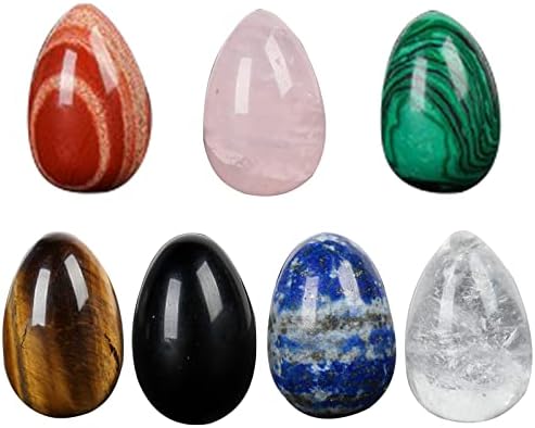 Crystal Healing Ball Egg-Shaped Magic Sphere Gemstone Ornament 7pcs White Crystal,Lapis Lazuli, Pink Crystal, Malachite,Tiger Eye, Obsidian, Red Jasper, for Massage Decoration Soulnioi