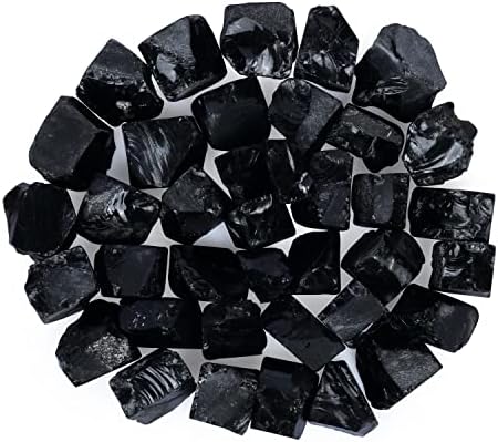 Black Obsidian Rough Crystal Healing Stones, Crystals Bulk, Healing Raw Stones, Natural Stone, Raw Gemstone Rocks, Natural Rocks, Reiki Supplies, Crystal Rocks Raw Stones for Tumbling - 1-1.5 Inch FASHIONZAADI